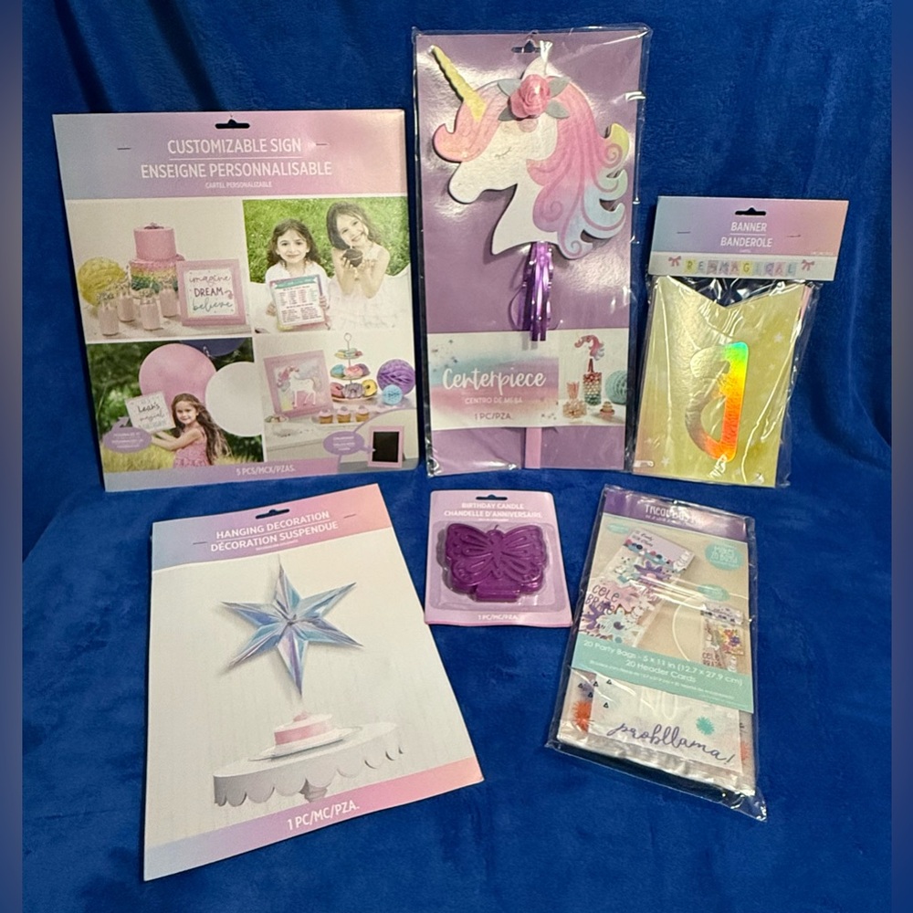 Unicorn Party Supplies Bundle - Center Piece Hanging Decor And More - New